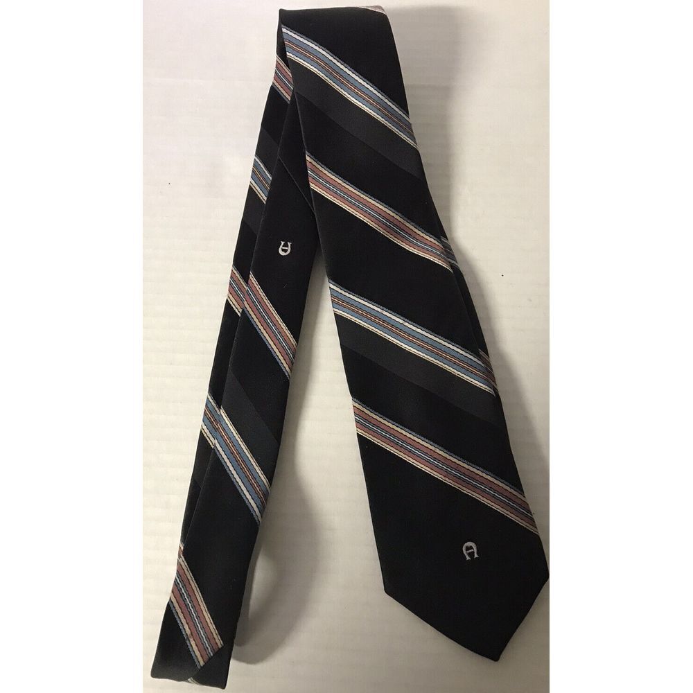 Etienne Aigner Tie Black With Striped Pattern